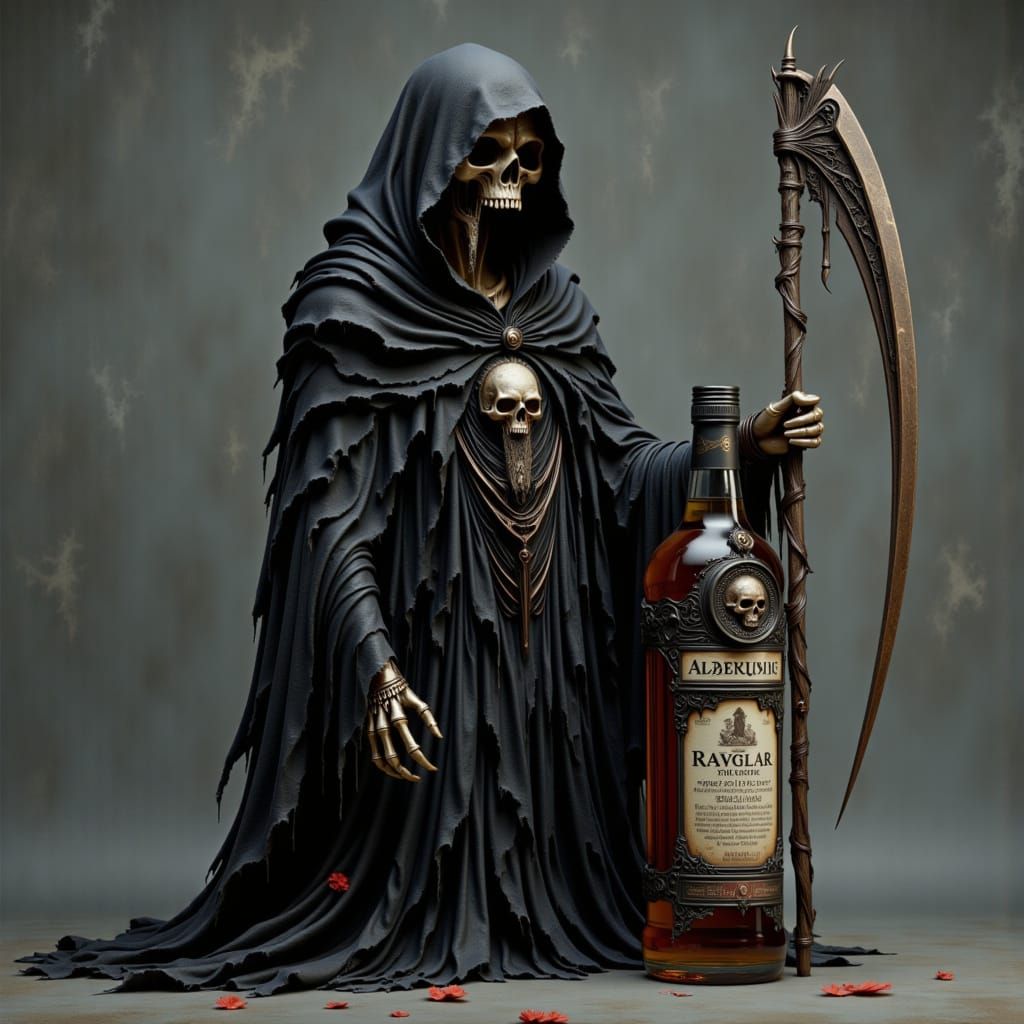 Grim Reaper Adorns Whisky Bottle with Dark Elegance