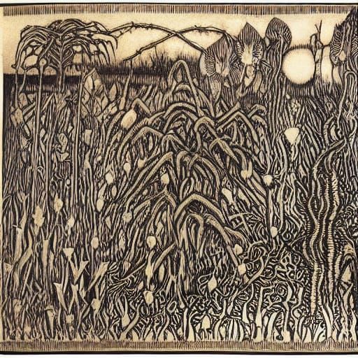 Eerie Swamp Landscape in Expressionist Style