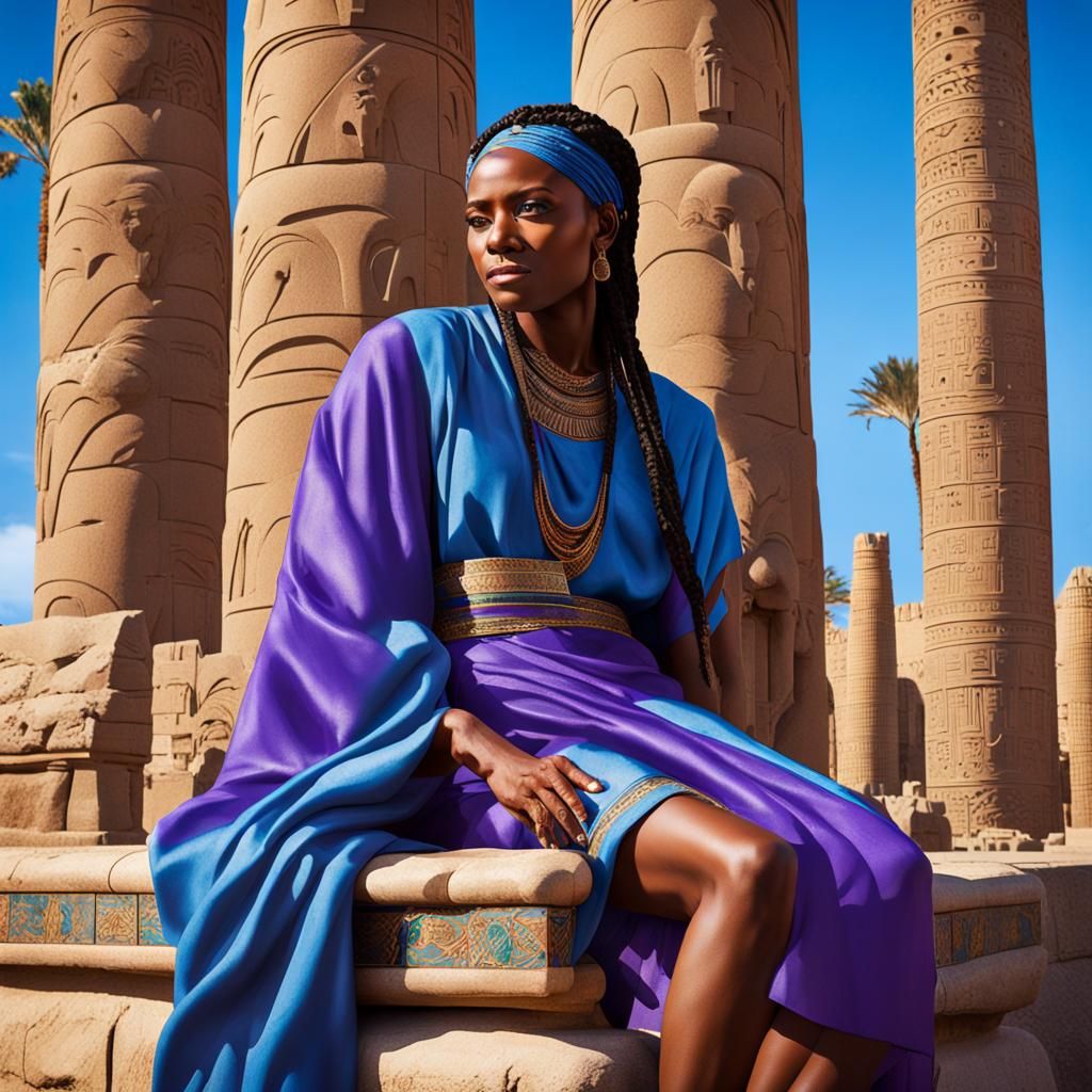 Atlantis Priestess in Ancient Ziggurat Cityscape