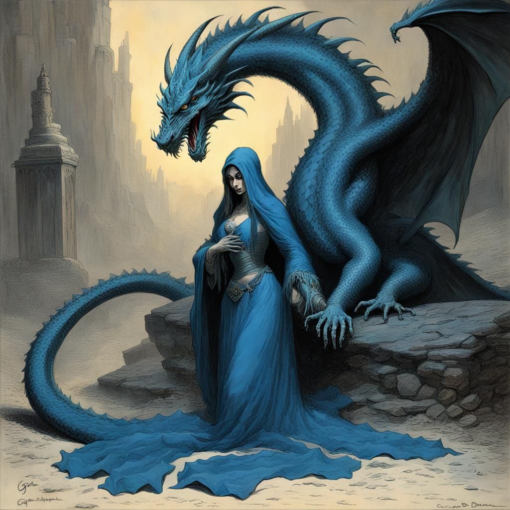 Dragon Magic Woman in Dark Fantasy Style
