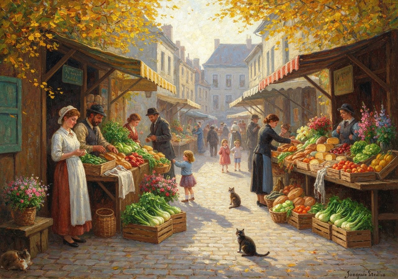 Charming Impressionist Market Scene in Autumn Light