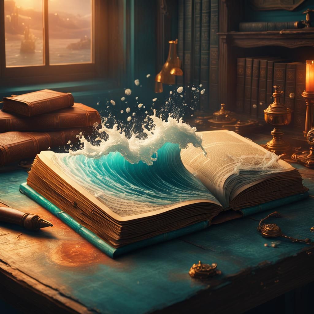Ocean Waves Emerge from Book, Splash Art