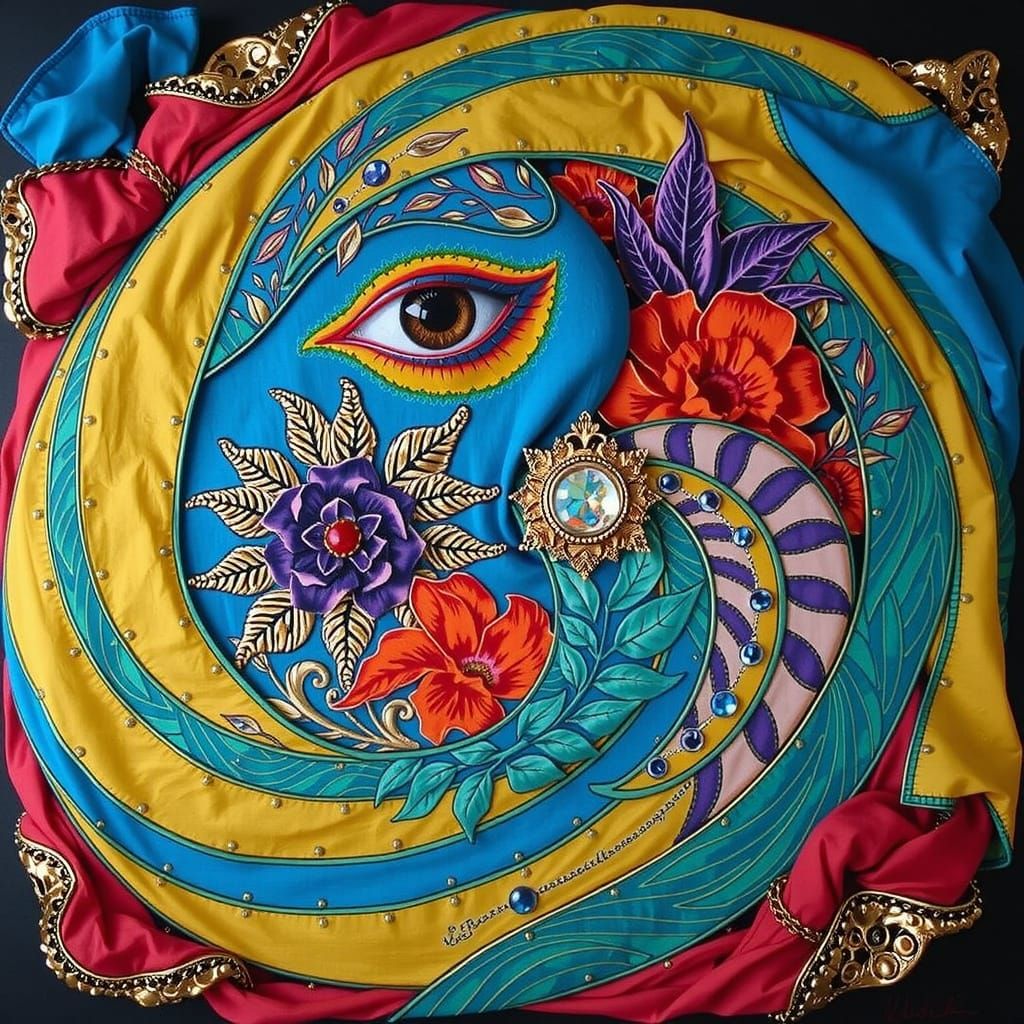 Psychedelic Floral Garden with Cosmic Mystery