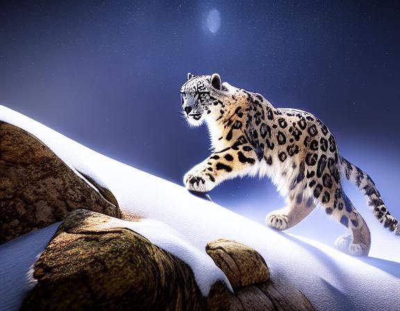 snow leopard 8k resolution concept art dynamic lighting hyperdetailed intricately detailed Splash art triadic colors Unr...