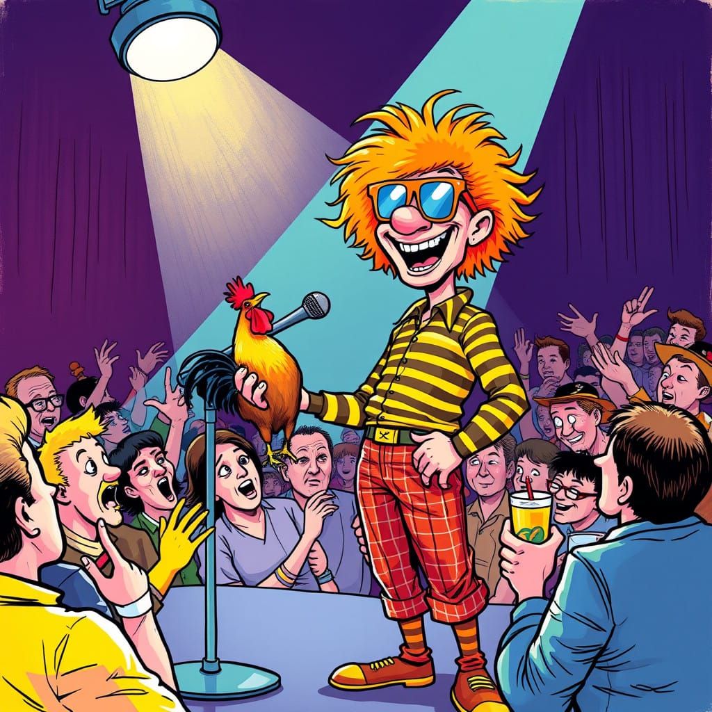 Comedian Chaos in a Vibrant, Cartoonish World