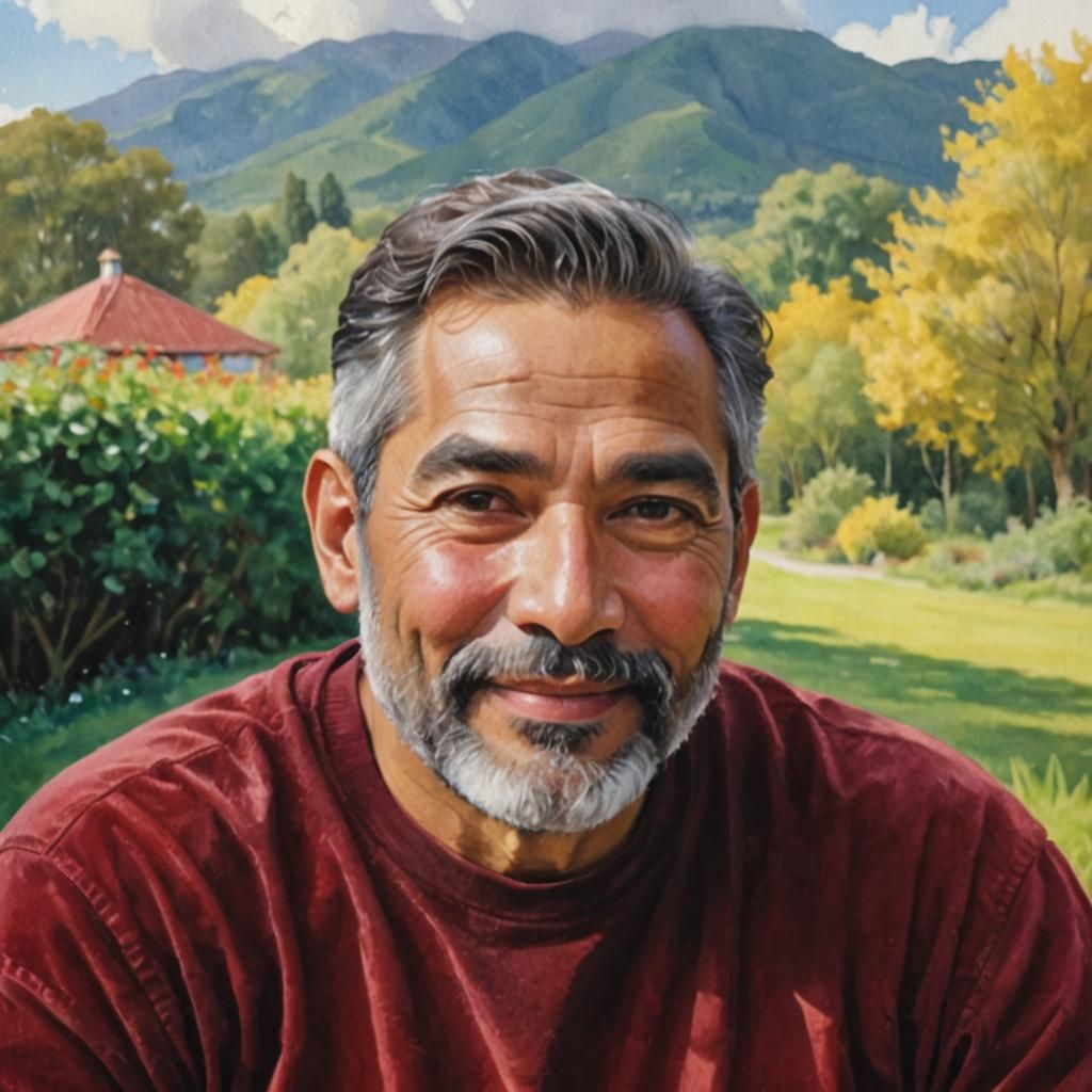 Smiling Peruvian Man in Impasto Watercolor Style