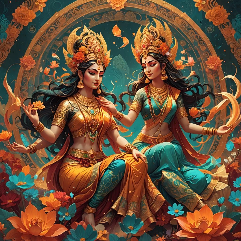 Goddesses Alaxmi and Laxmi-Saraswati in Divine Arena