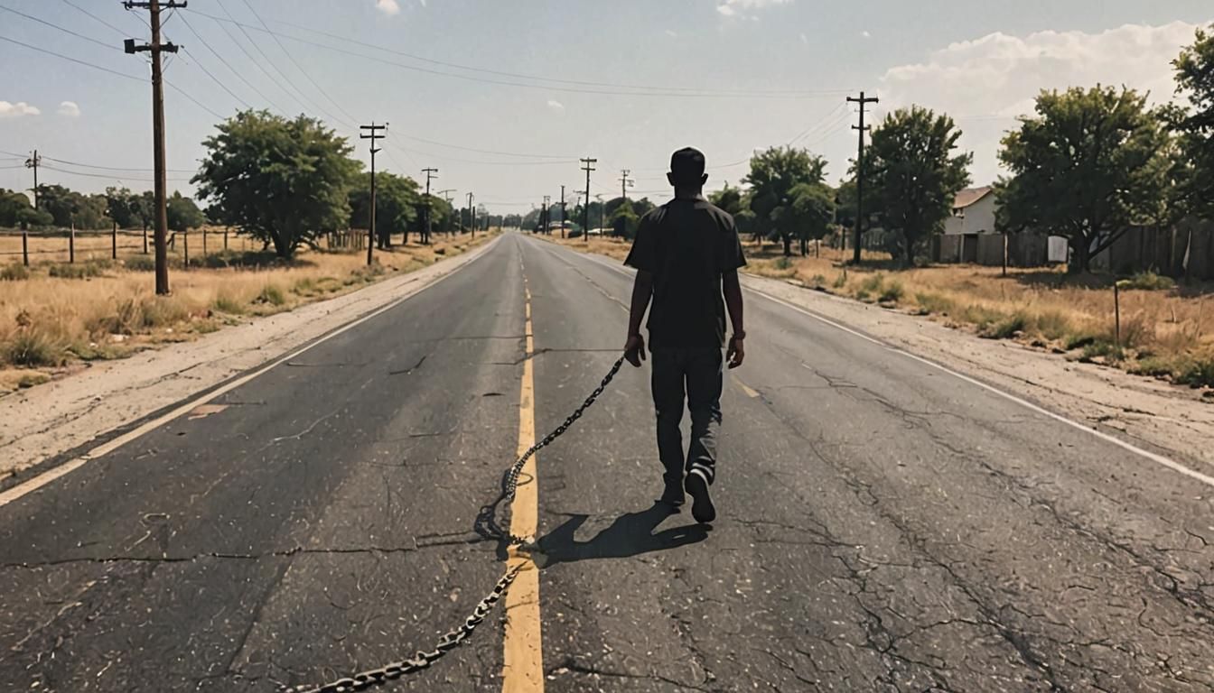 Solitary Figure Bound by Regret on Desolate Road