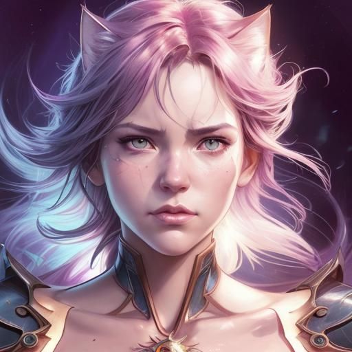 Fairycat Woman Portrait in Anime Art Style