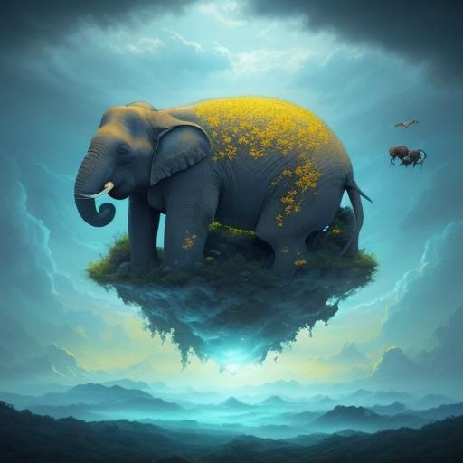 Ein Elefant, viele kleine Ameise bilden das Wort töööröö am ...