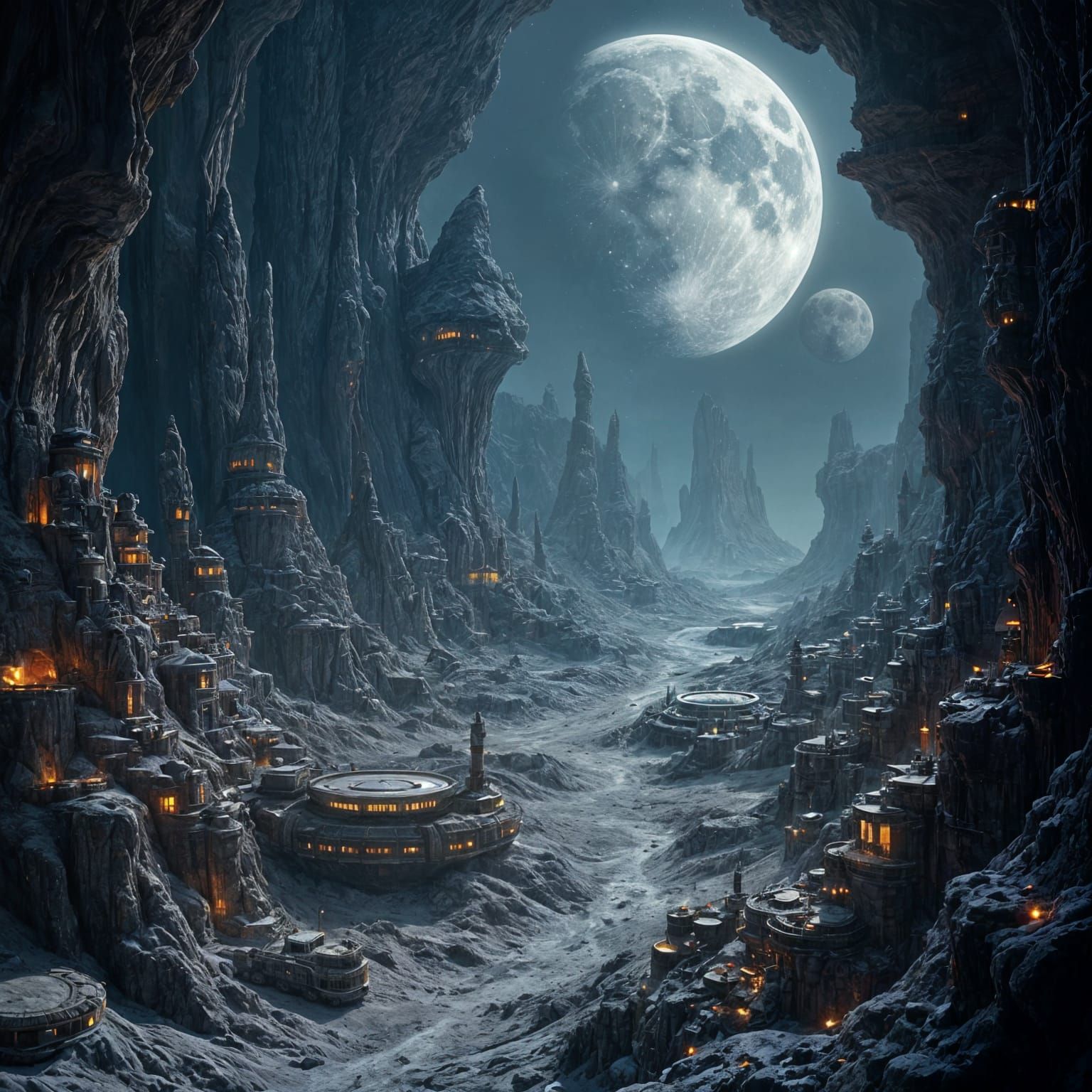 Moon Base Alpha: Intricate Lunar Metropolis in Digital Matte...