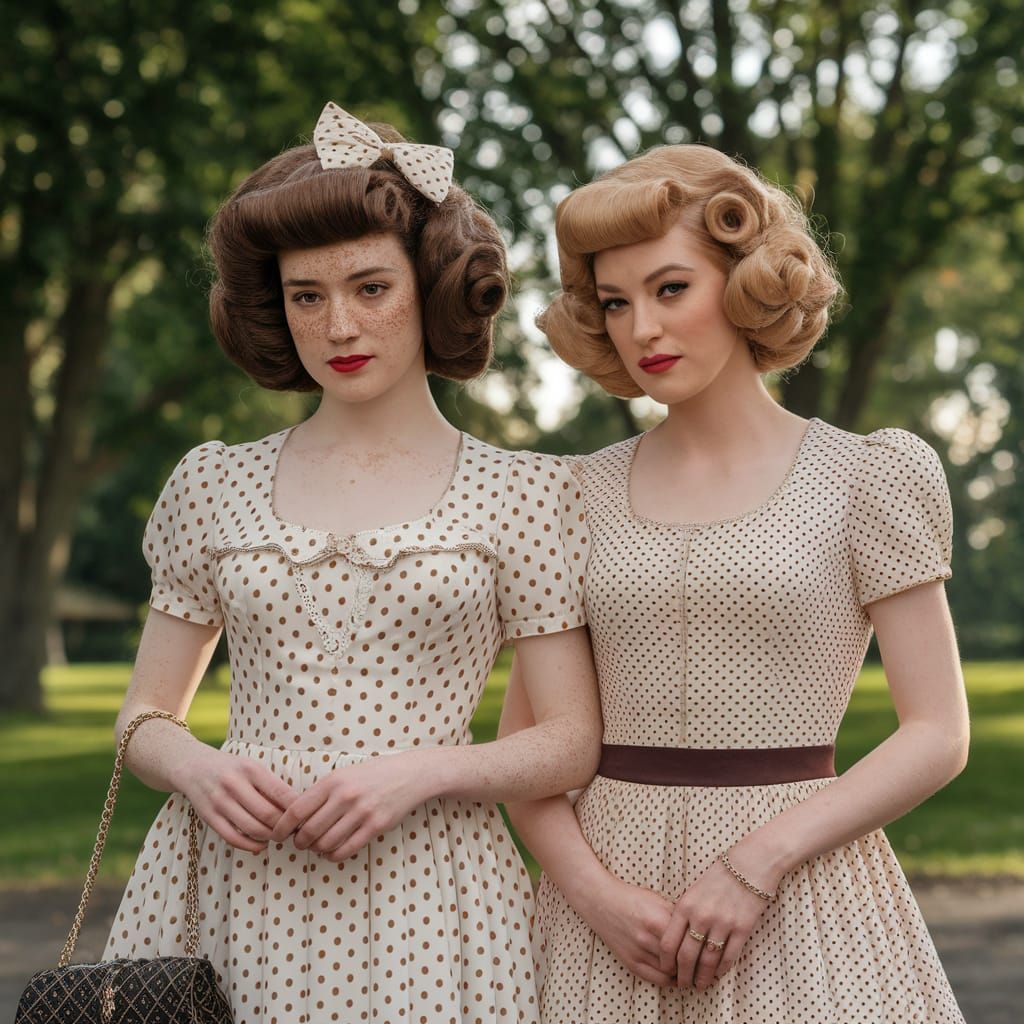 Crossdressing Boy and Girl in Vintage Polka Dot Dresses