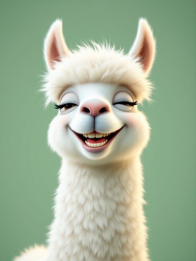 Playful Llama Portrait in Cartoon Style