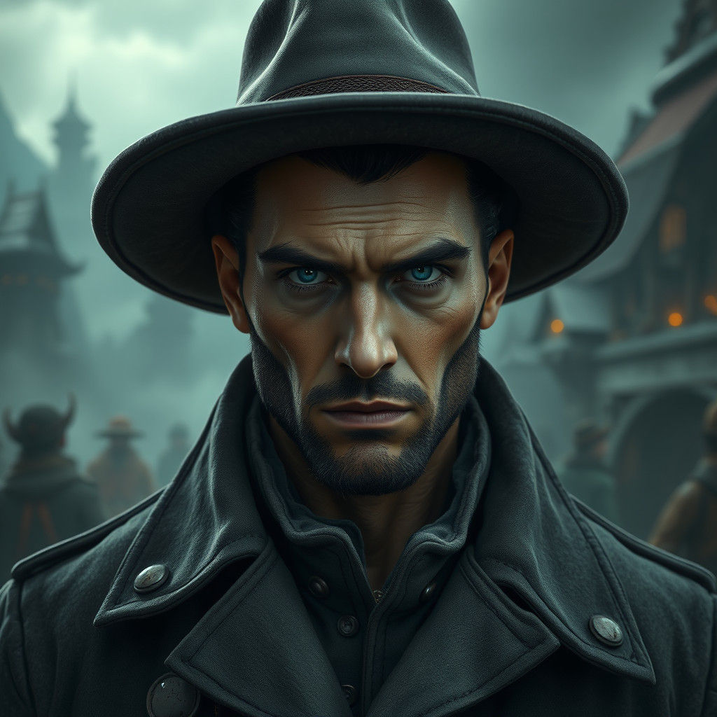 Brooding Man in Grey Coat: Fantasy Concept Art