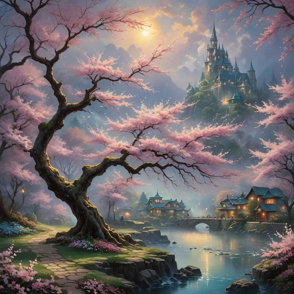 Glowing Cherry Blossom in Ethereal Fantasy Style
