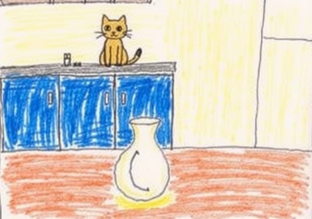 Children's Art: Cat and Broken Vase