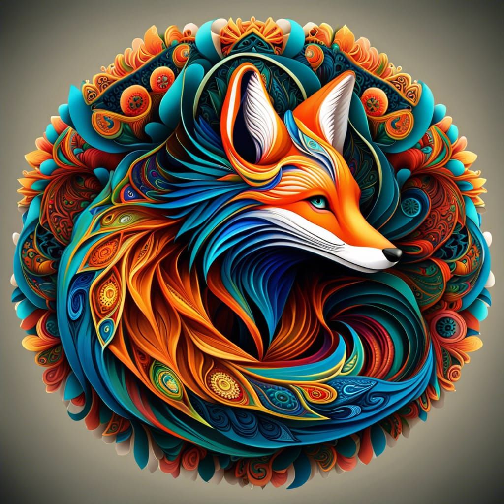 Vibrant Fox Mandala with Intricate Details