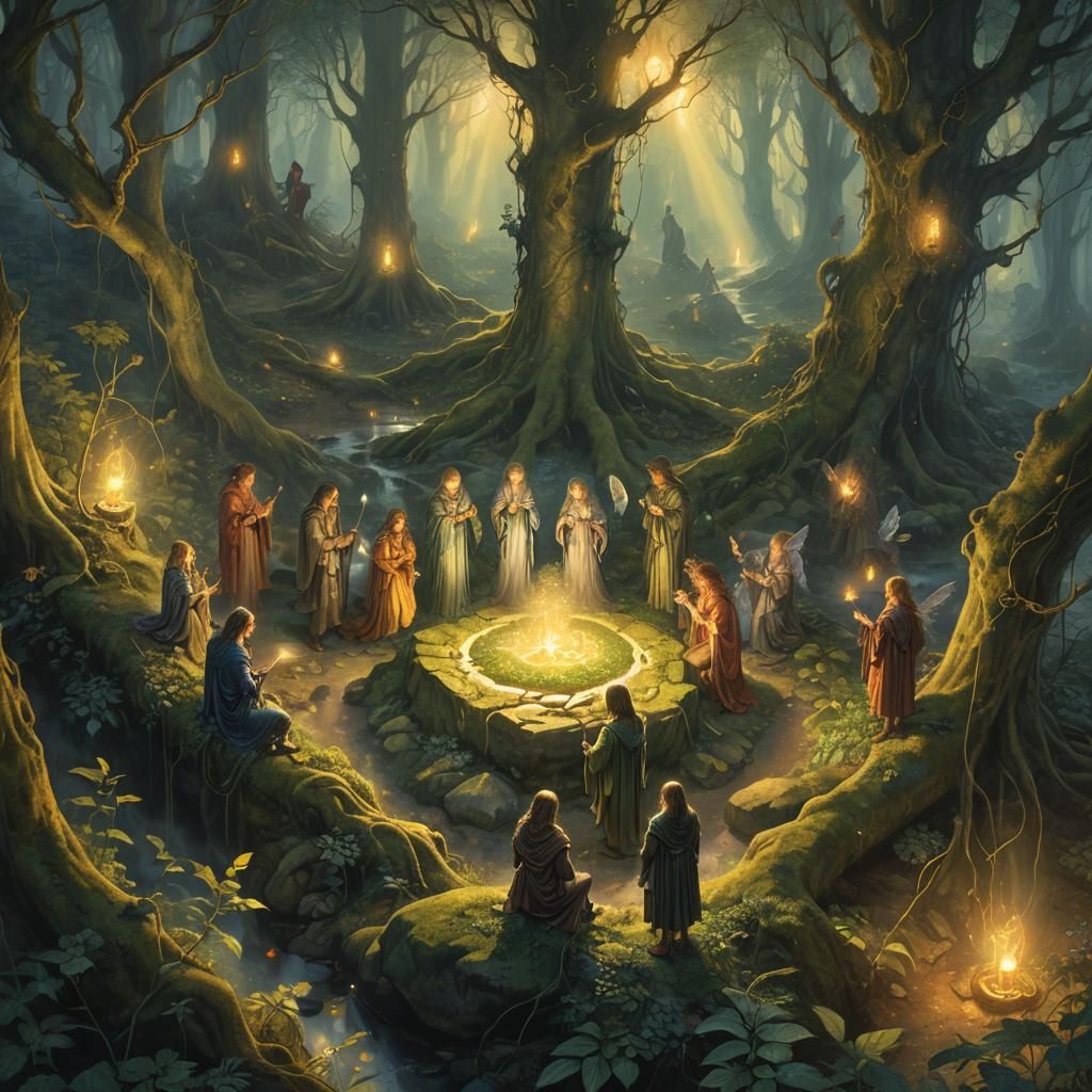 Fairies Guarding Philosopher's Stone in Mystical Forest