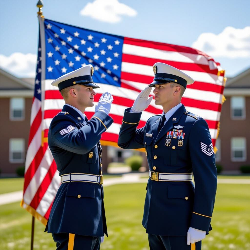 US Air Force Airman Salutes Flag in Photorealistic Style