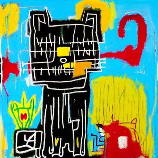 Cat Surrounded by Flowers in Neo-Expressionist Style