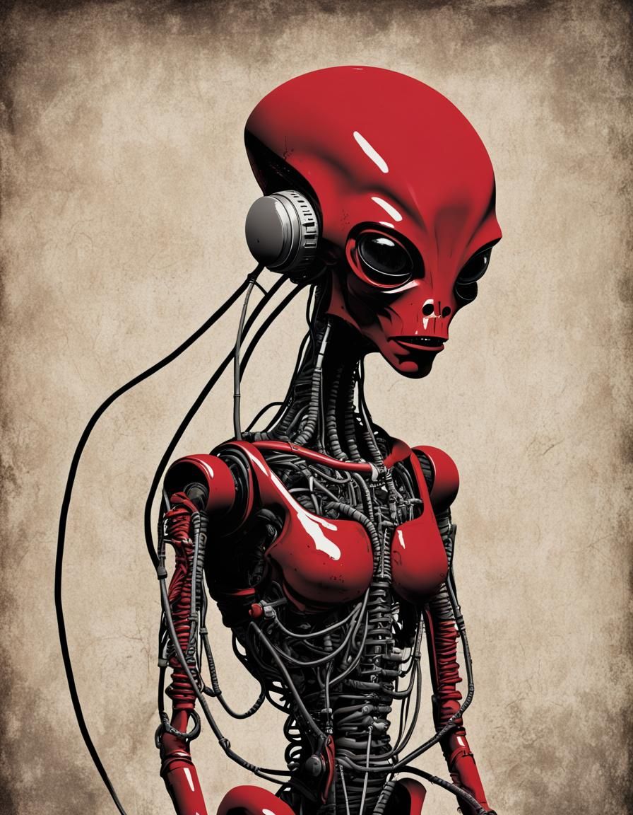 Evil Alien Robot Machine in Banksy Style