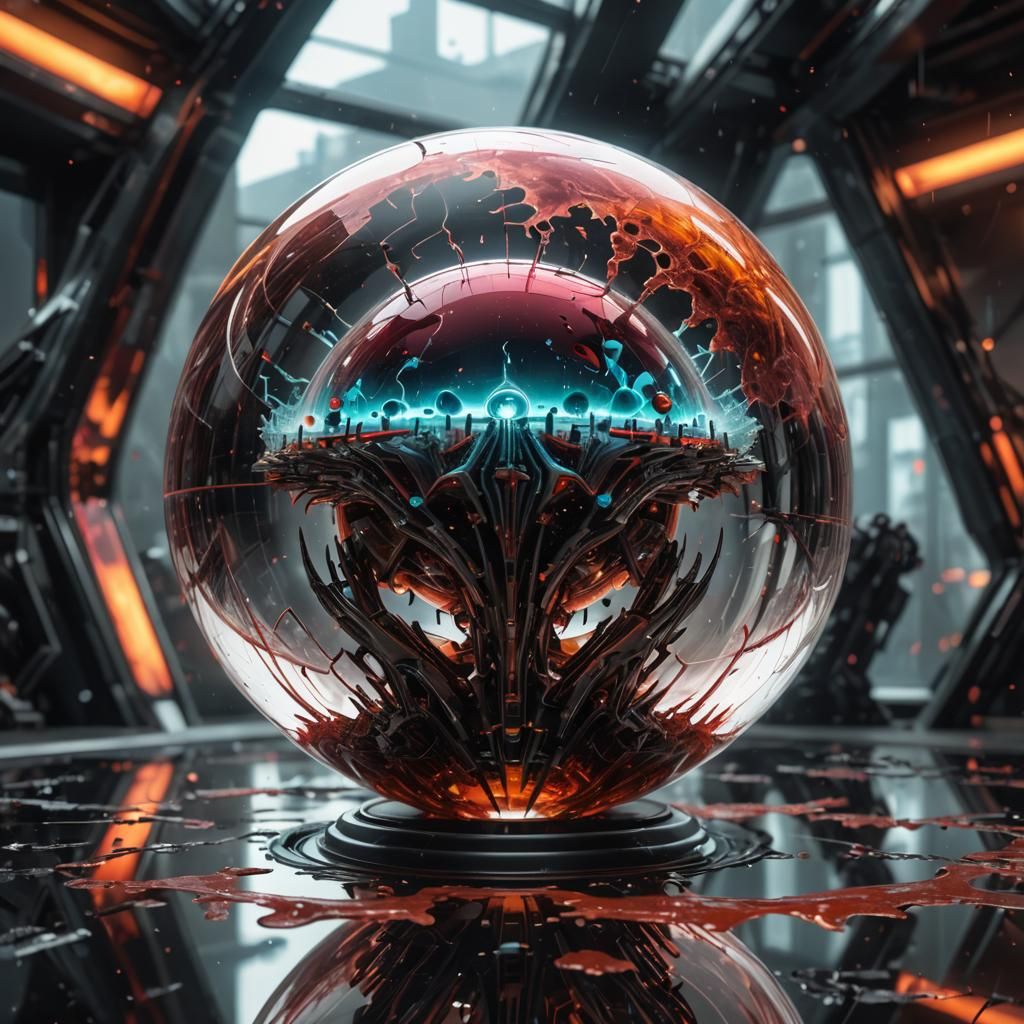 Fractal Coffee Stains on Crystal Sphere: Cyberpunk Hologram