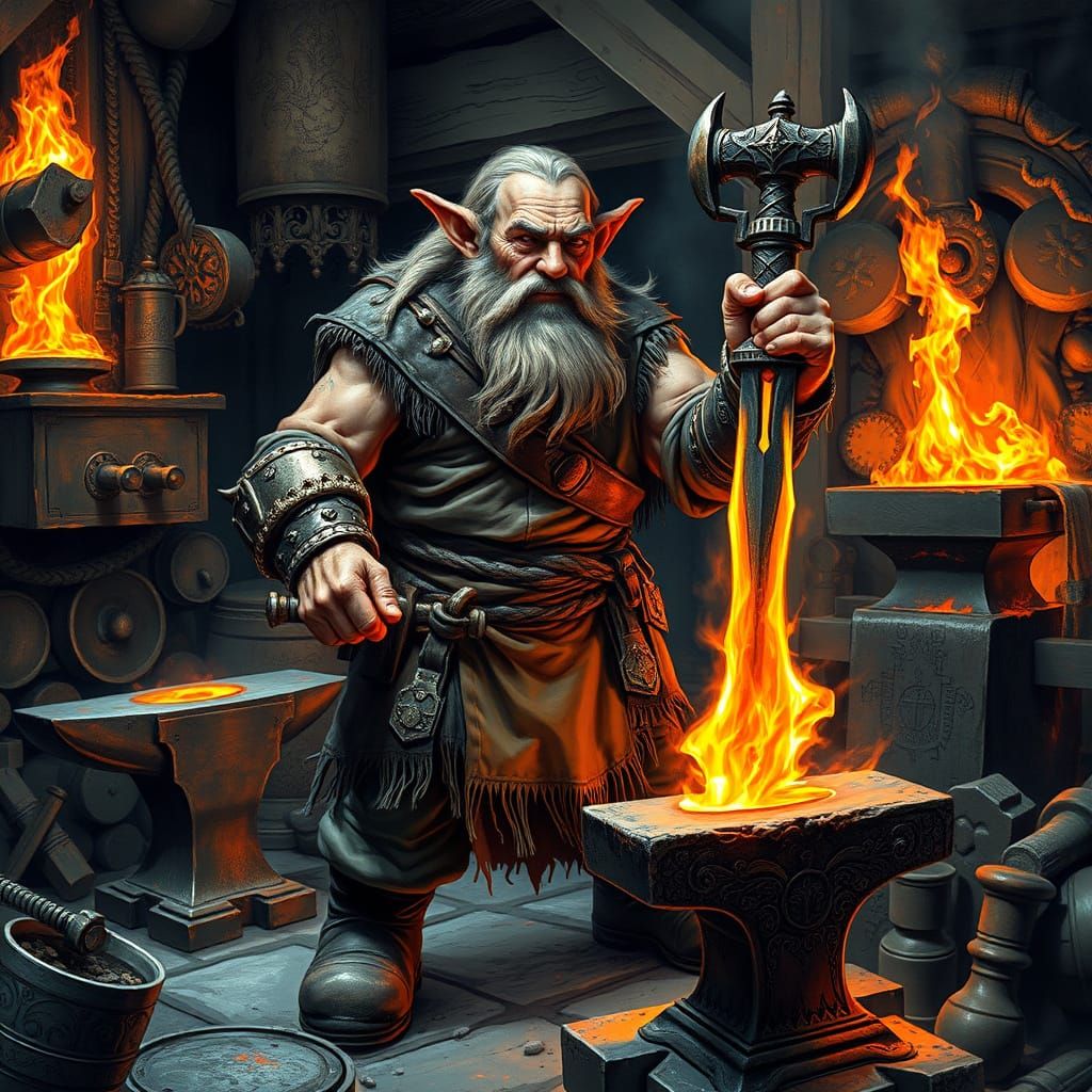 Dwarf Runesmith Forges Epic Sword in Ancient Forge
