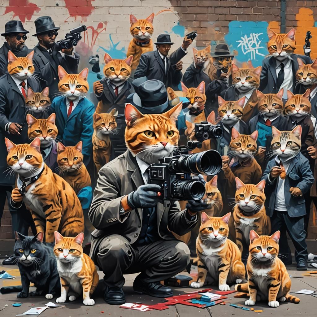 Gangster Cat Teaching Felines, Graffiti Art