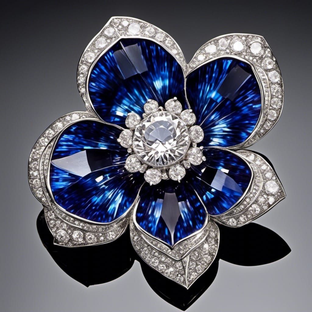 Sapphire and Diamond Flower Brooch Jewelry