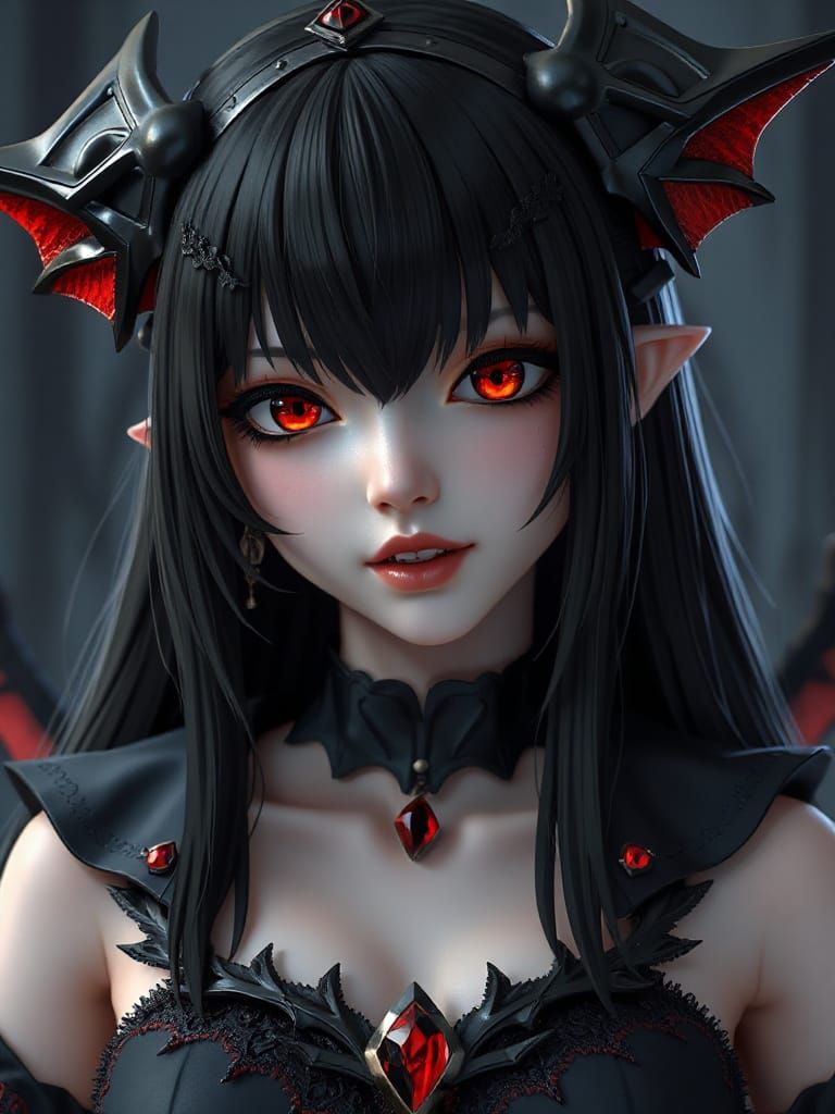 Anime Vampire Woman with Bat Mask and Ruby