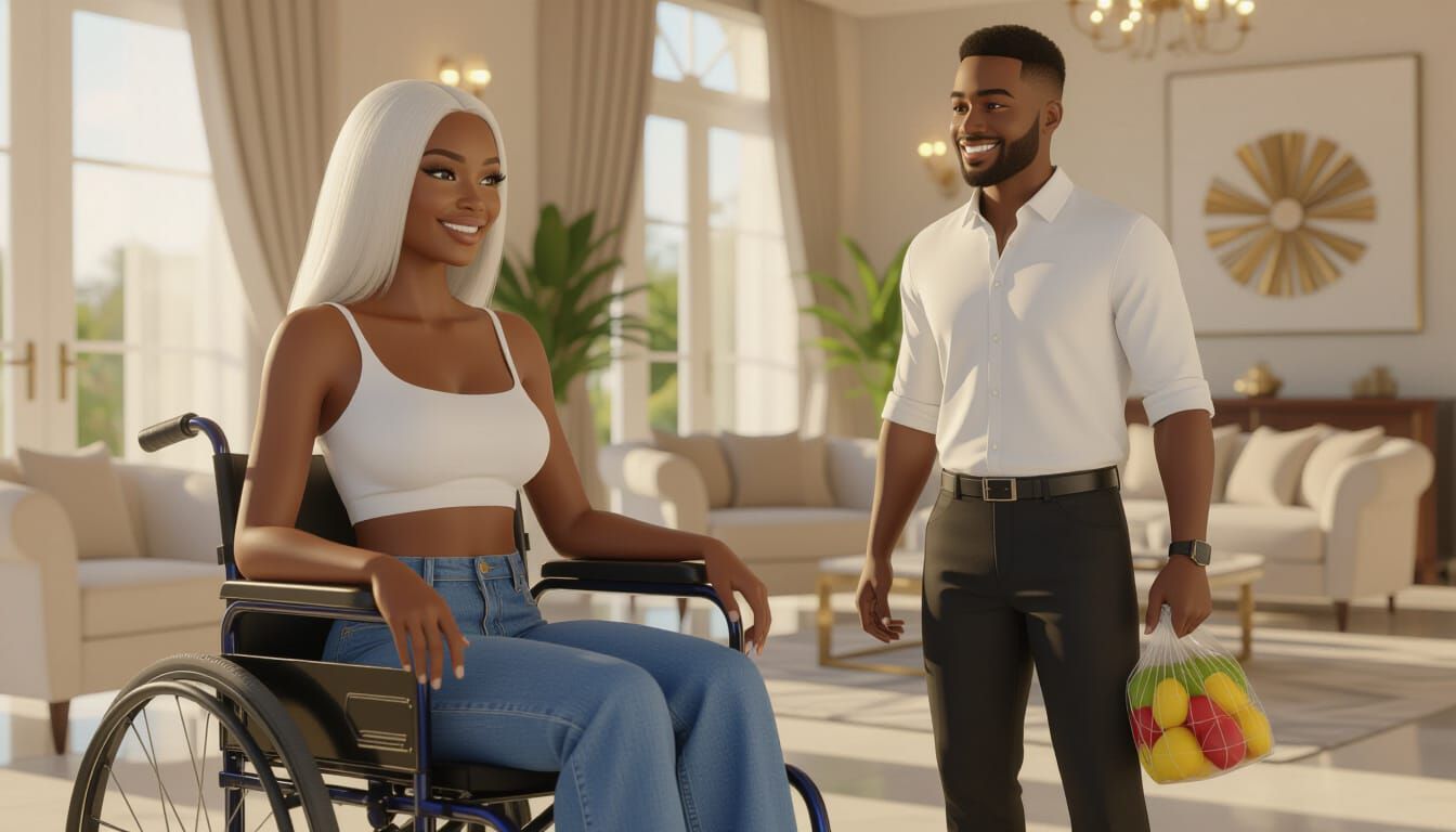 Realistic Animated Portrait of African Couple in Luxurious P...