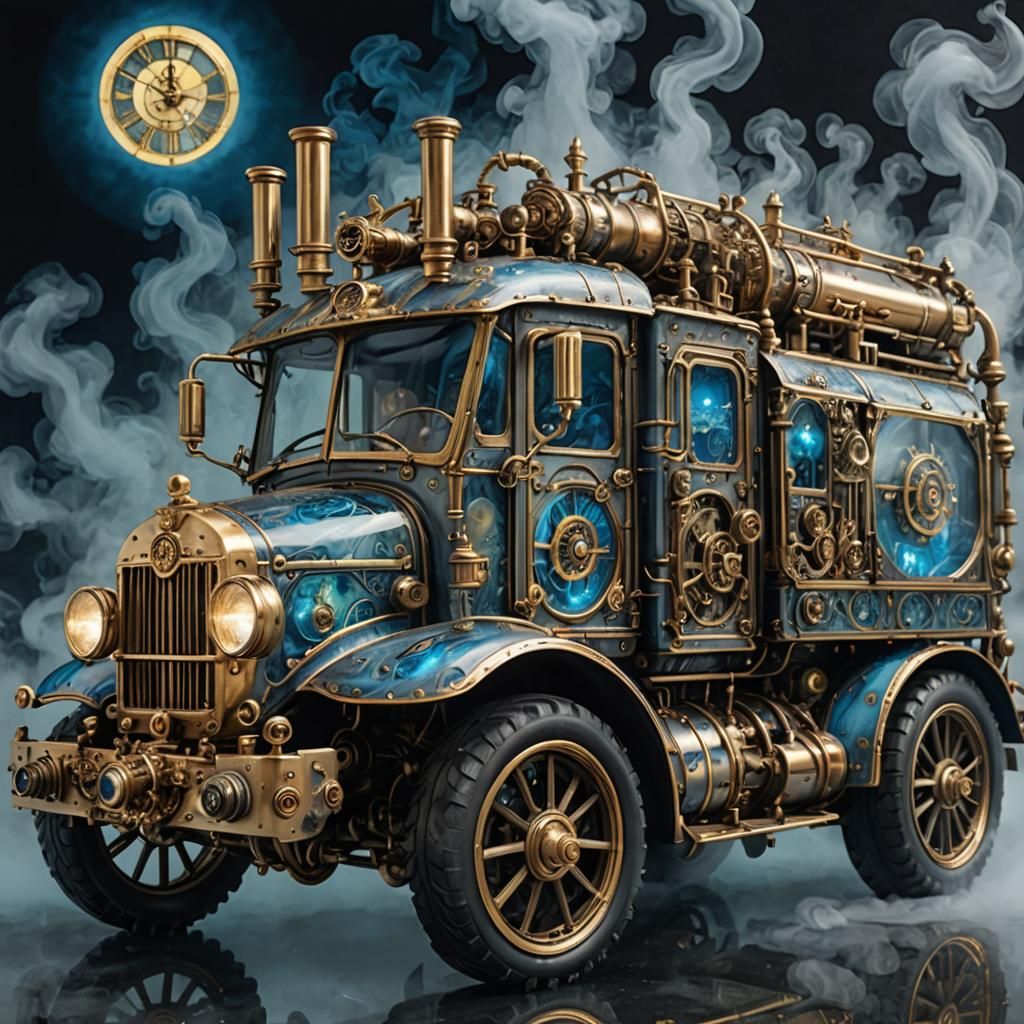 Steampunk Glass Truck in Expressive Mixed Media Style