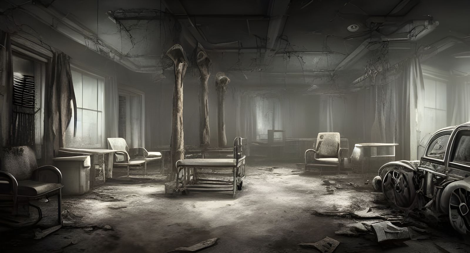 Sinister Post-Apocalyptic Hospital in Hyper-Realistic Style