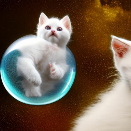 Kitten in Crystal Sphere: Hyperrealistic Detailed Art