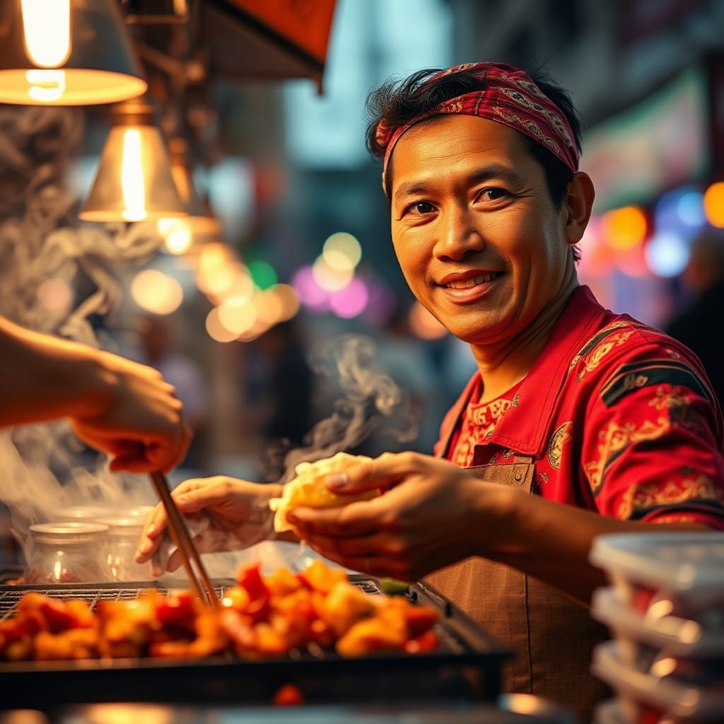 Street Food Vendor Portrait in Golden Light