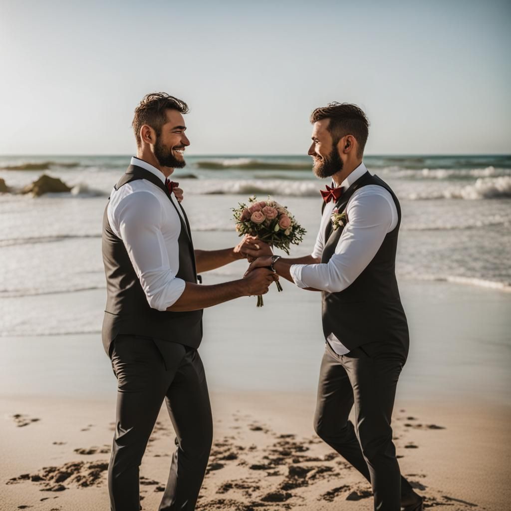 Beach Wedding: Two Men Celebrate Marriage