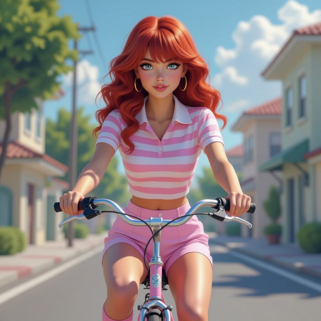 Woman Rides Bicycle in Fantasy Concept Art