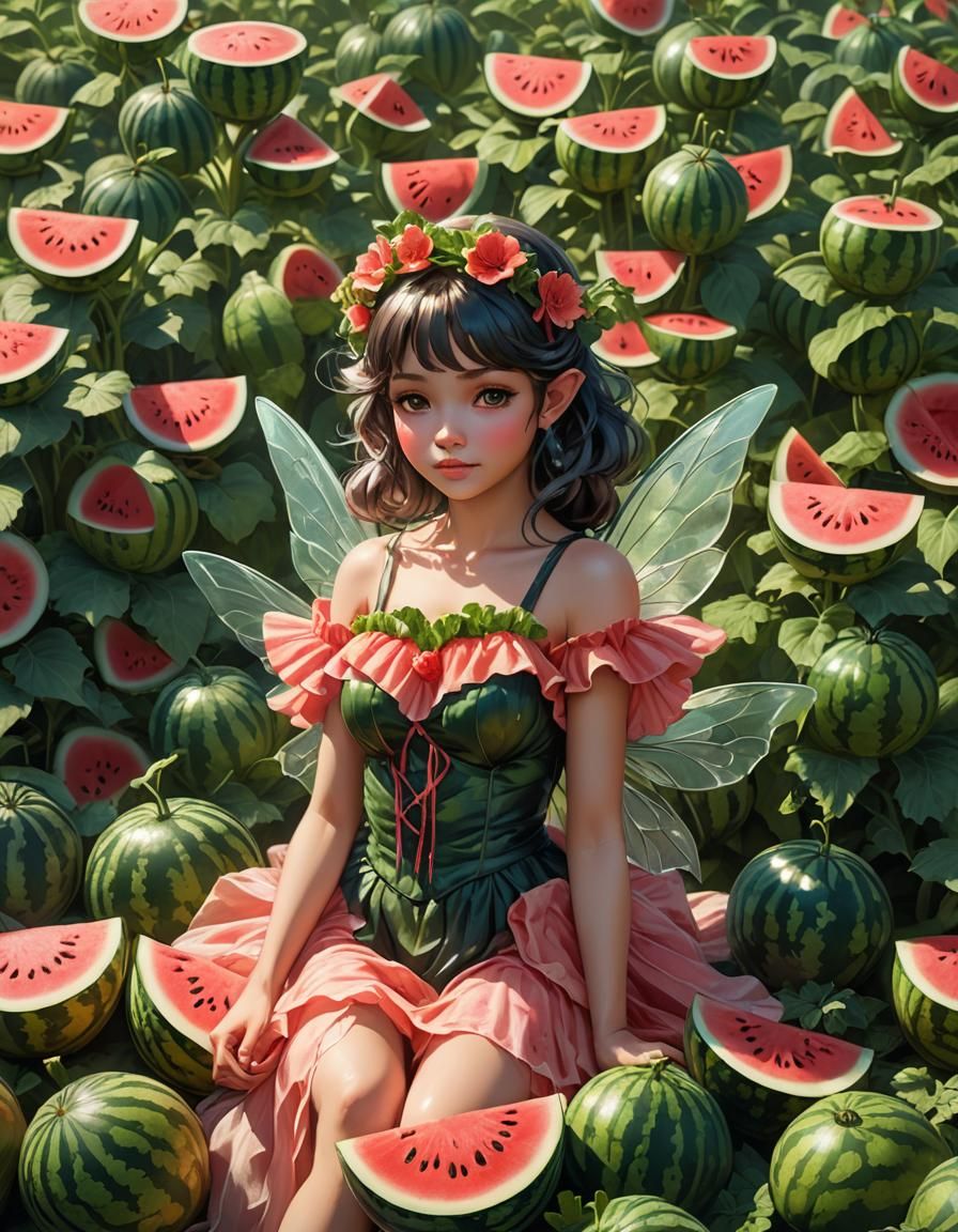 Watermelon Fairy Portrait in Hyperdetailed Style