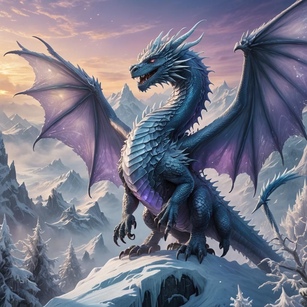 Ice Dragon Soaring Through Frostveil: Fantasy Concept Art