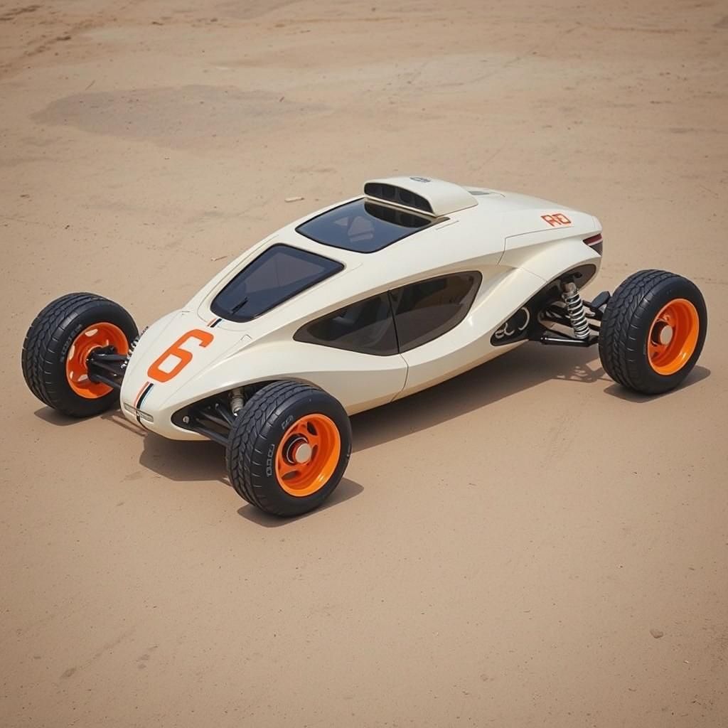 Retro-Futuristic Space Age Buggy with Orange Trim
