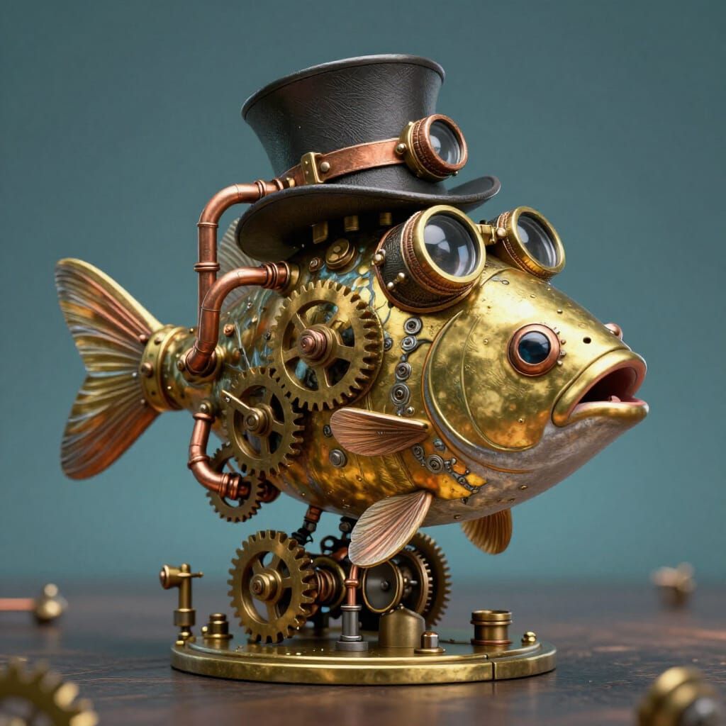 Steampunk Fish with Goggles and Hat