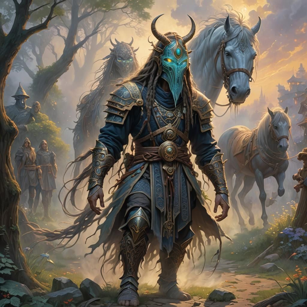 Ethereal Fantasy War Priest with Horse Head