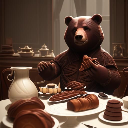 Dancing Bear Enjoys Chocolate Croissants