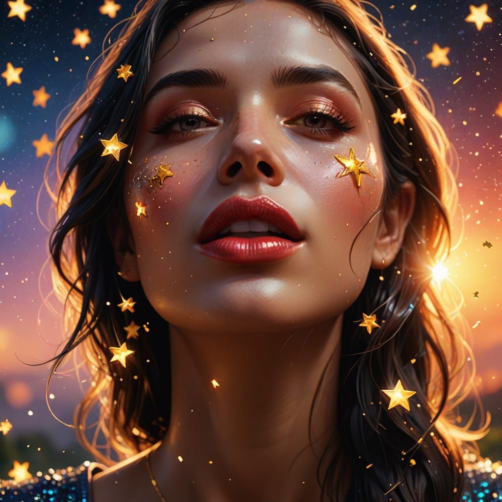 Glossy Lips Bathed in Starlight: Hyperrealistic Art