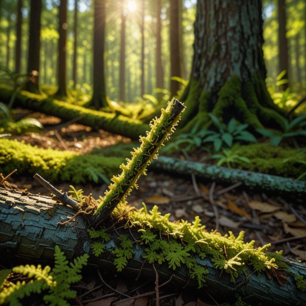 Weathered Stick on Forest Floor in Hyper-Realistic Style