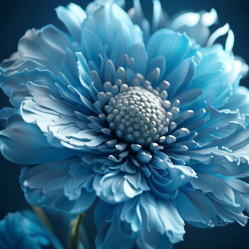 Hyperrealistic Frosted Blue Flower in 16k Resolution