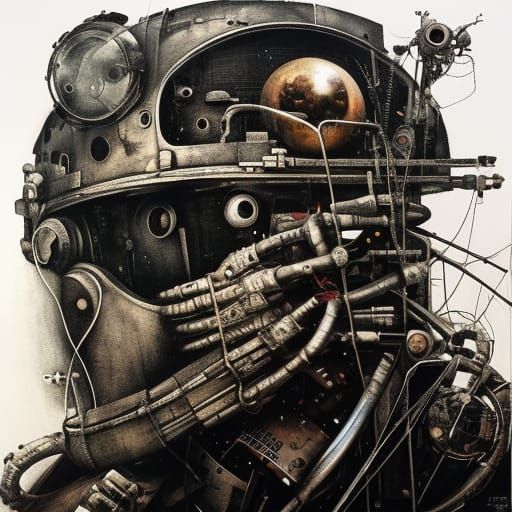 Space Monkey in Dieselpunk Cyberpunk Surrealism Style