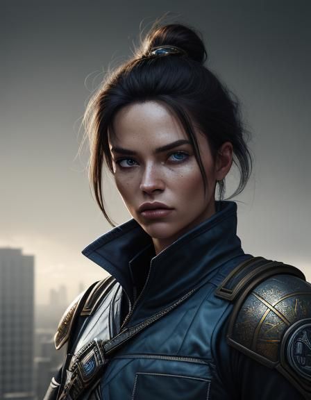 Hyperrealistic Security Guard Portrait in Cityscape