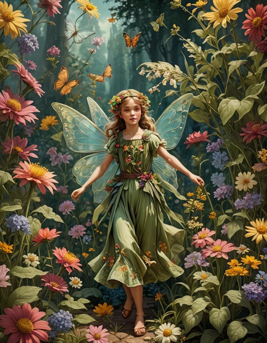 Vintage Flower Fairy in Cicely Mary Barker Style