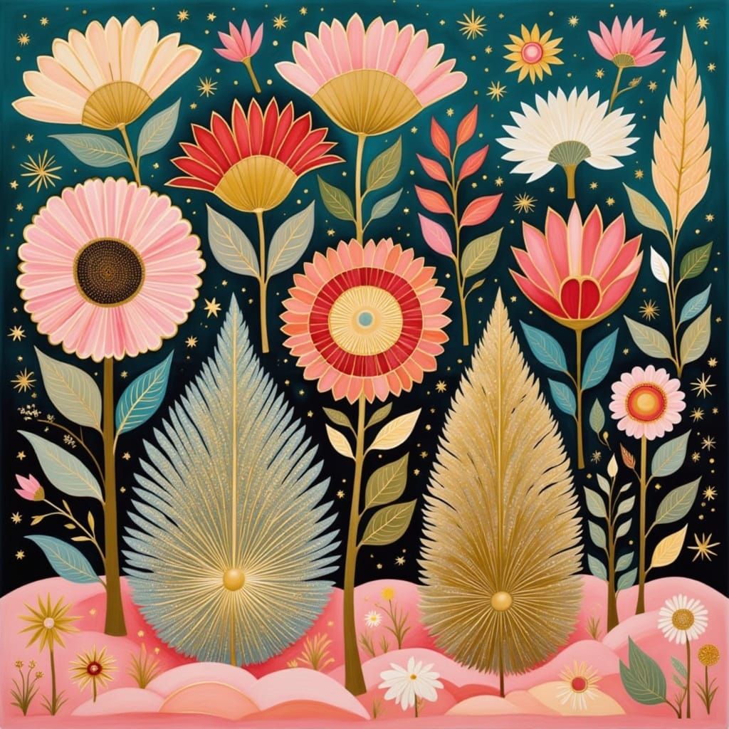 Golden Floral Blooms in Scandi Modern Style